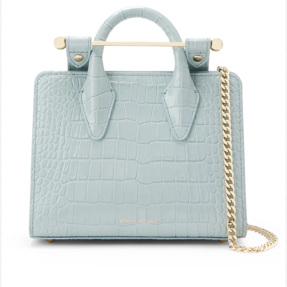 Strathberry Light Blue Croc-Embossed Nano Tote